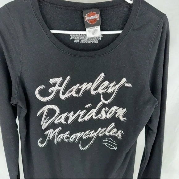 Harley Davidson Women’s Black Long Sleeve Shirt Emerald City Size S - Picture 2 of 7